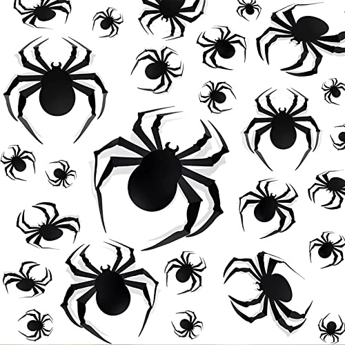 GoldRock 3 Größen Spinnen Deko Halloween Sticker, 24 Stk 3D Halloween Deko Spinne Aufkleber,Spinne Wandaufkleber Fensterdeko Schwarz,Gothic Spider Fensterbilder Helloween Dekorationen für Wand,Fenster