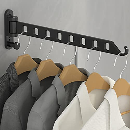 ZUIMENG Perchero de pared plegable, giratorio 180°, perchero de pared, perchero, ventilador, para balcón, lavandería, baño (negro, 8 agujeros)