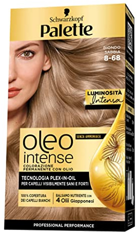 Schwarzkopf Palette Oleo, colorazione permanente copertura professionale capelli bianchi, 8-68 Biondo Sabbia, confezione singola
