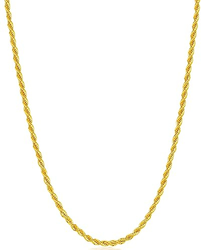 Fiusem 2.5mm 18K Gold Plated Rope Chain for Men, 20 Inches