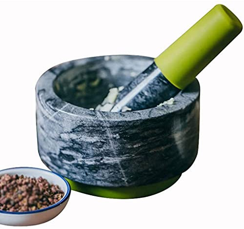 ONOTEC Set de mortero y mortero - Cocina de mármol Cocina Cocina de Cocina Piedra Natural Piedra Gracio Tazón Hecho A Mano Dipulados Salsas Pastas Manual DE Smasher Molinder