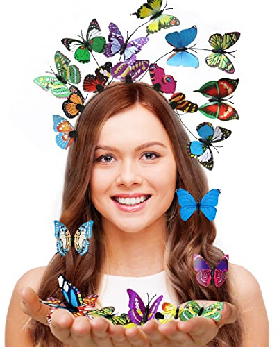 Schmetterling Haarreif und 8 Stück Haarspangen, FUKPO Schmetterling Fascinator Stirnband Haarband Schmetterling Kopfschmuck Damen Mädchen Kinder, Schmetterling Haarreifen Schmetterlinge Haarschmuck