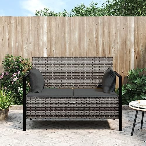 Homgoday 2-Sitzer-Gartenbank PE-Rattan Grau 112x59x82,5 cm - Komfortables Sitzen im Freien Model364111
