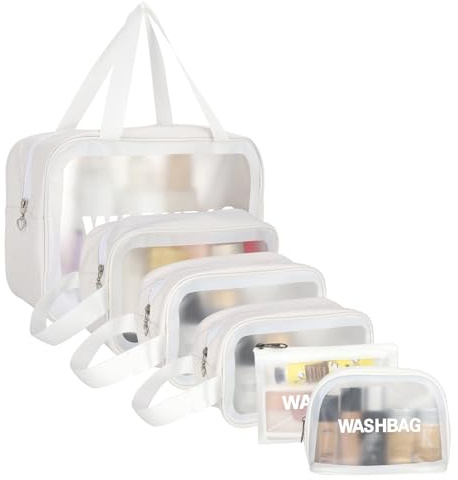 Fanshiontide 6 transparente Kulturbeutel, transparente Make-up-Tasche, wasserdichte Kulturbeutel, Reisetasche, Kunststoff, Kosmetiktasche, Make-up-Tasche, für Reisen, Business, Urlaub, Badezimmer,