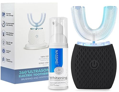 Automatic Ultrasonic Toothbrush with Teeth Whitening Mousse, 360° Auto Tooth Brush, Teeth whitening Brush with Timer & Wireless Charging Electric Toothbrush for Adult