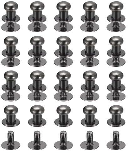sourcing map Rivetti a testa sferica da 6 mm, con chiusura a vite, confezione da 20 pezzi, per fai da te in pelle, borse, cinture, colore nero metallizzato