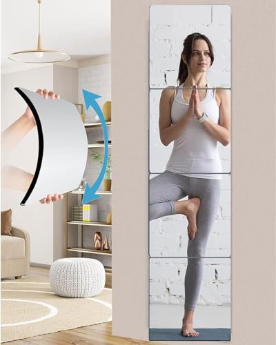 DONGDA Ganzkörperspiegel Selbstklebend, Flexibler Klebespiegel Acrylic Spiegelfolie, Spiegelfliesen Selbstklebend Groß Wandspiegel Lang Ganzkörperspiegel mit Klebe Mat (30x30cm, 4 Stück)