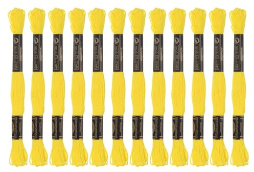 sourcing map 12 Stränge Stickgarn à 8m Lang Baumwolle Thread für Stickprojekte Armbänder Basteln Embroidery Kreuzstich Häkeln (Gelb)
