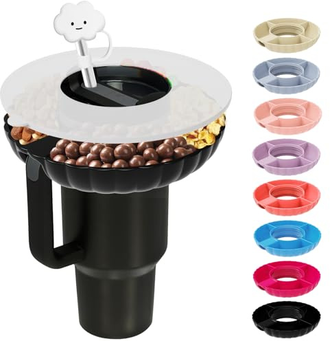 Incolumitas Stanley Snack-Tablett, lebensmittelechte Silikonschale für 1,2 l Becher mit Strohhalm-Abdeckung, Trinkglas-Zubehör (schwarz)