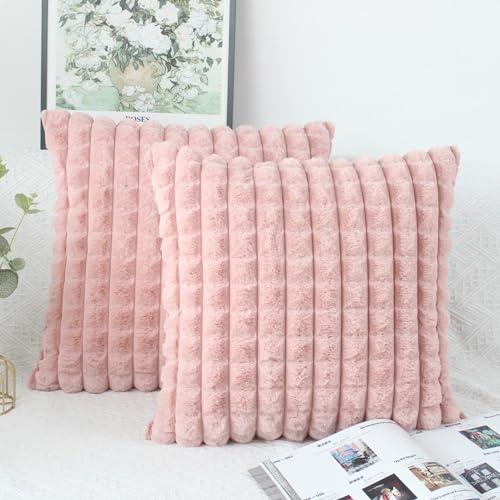 OYIMUA Rosa Kissenbezug 45x45 2er Set Flauschig Kuschelkissen Plüsch Kissenbezüge Dekokissen Weich Pelz Kissenhülle Luxus Sofakissen Quadratisch Deko Kissen