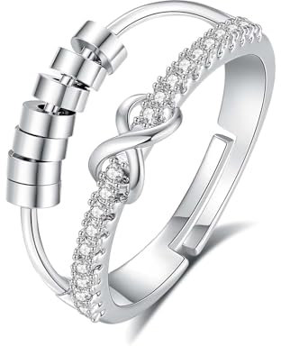 INFUSEU Anti Stress Ring, Fidget Angstring Unendlichkeits Symbol Ringe Verstellbar Bead Einstellbare Spinner Worry Schmuck Anxiety Ring Geschenk für Frauen Damen Mädchen