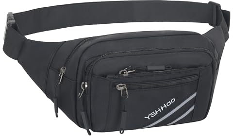 YSHHao Bauchtasche Herren Damen Gürteltasche Wasserdicht Hüfttasche für Outdoor Reisen Sport Wandern Joggen Hundespaziergänge Schwarz