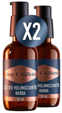 King C. Gillette Barba SIERO VOLUMIZZANTE, CURA BARBA UOMO, Con Complesso Di Vitamina B E Caffeina, Confezione da 100 ml, Idea Regalo Uomo