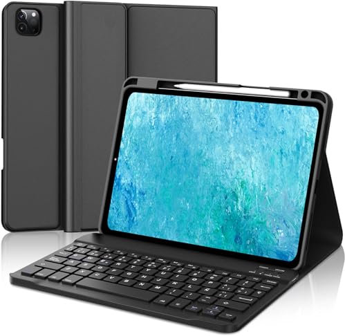 WAVATA Funda Teclado para iPad Pro 11'' M4 2024 - Teclado Funda para iPad Pro 11'' A2836 A2837 A3006- Español Ñ Tecla Bluetooth Desmontable- Negro