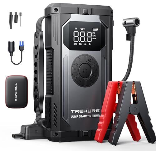 TREKURE Booster Avviamento Auto con Compressore, 5500A Avviatore Emergenza per Auto (Per Tutti i Motori Benzina o 10.L Diesel), Starter Batteria Auto con Torcia, 160W CC, Ricarica USB