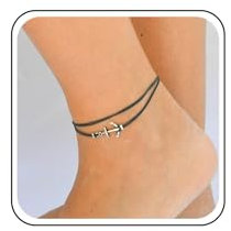 Aneneiceera Boho Geschichtetes Leder Anker Fußkettchen Armband Schwarze Lederschnur Knöchelarmbänder Schwarzes Seil Fußkettchen Schwarze Schnur Fußkettenschmuck Für Frauen Und Mädchen Segelgeschenke