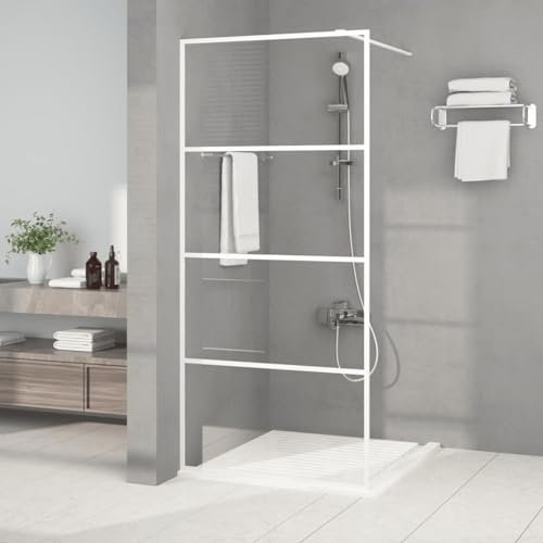 JUDYY Duschwand für Begehbare Dusche Weiß 90x195 cm ESG-Klarglas, Duschrückwand, Duschabtrennung, Glaswand Dusche, Duschglaswand, Duschtrennwand - 152141
