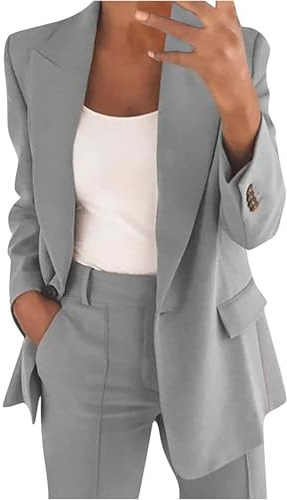 SPSMOKH Cardigan blazer dam elegant business enkel kvinnlig blazer avslappnad lång kostym jacka med ficka dam blazer jacka