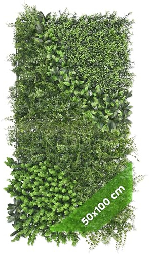 JELLE & JACOB Künstliche Pflanzenwand Indoor & Outdoor, Blumenwand Waldgrün, 50x100 cm, pflegeleicht & langlebig - für Wohlfühl-Atmosphäre, Kunstpflanzen Wand, Green Wall, Pflanzen Wand
