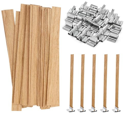 27 stoppini per candele con 27 supporti in ferro, candele, stoppini in legno per fai da te, per la produzione di candele fai da te, senza fumo, in legno naturale ecologico per la produzione di
