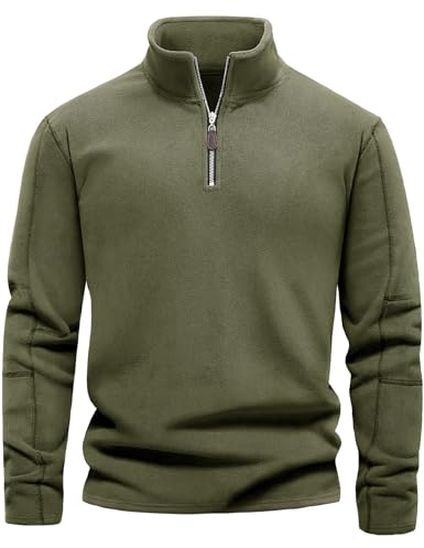 Lonya Polaire Pull Homme Hiver Chaud 1/4 Zip Sweat sans Capuche Montant Sweat-Shirt Manches Longues Casual Pullover