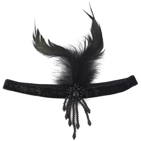 1920er Jahr Stirnband Damen für Gatsby Kostüm 20er Jahre Accessoires,Vintage Schmuck Quaste Feder Haarband mit Strass Haarschmuck,Perfect für Feste,Party Dekoration,Hochzeiten und Karneval (Schwarz)