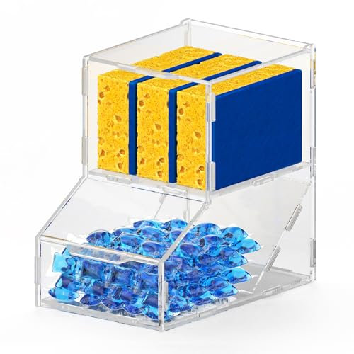 Bikkii Acrylic Laundry Pods Organizer with 2 Lids - Multi-Purpose Dispenser for Dishwasher Pods, Detergent Powder, Dryer Balls & Snacks | Wall Mount or Desktop Storage