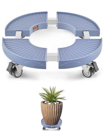 VEVOR Carrello per Bidoni della Spazzatura, con 4 Ruote Bloccabili, Capacità 181,4 kg, Base a Rulli Rotonda, Regolabile 380-580 mm, Carrello per Piante a Tamburo per Impieghi Gravosi Blu