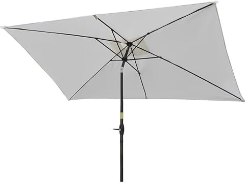 3,0 X 2,0 M Kippbarer Holz Sonnenschirm, Rechteckiger Gartenschirm, Marktschirm, Strandschirm Mit Kippfunktion Und Kurbel, Ohne Sockel(White)