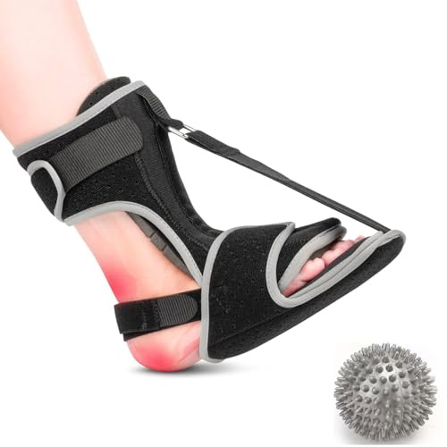 Bcuuozeeing Plantarfasziitis Nachtschiene mit Massageball, Fersensporn Bandage, Fußbandage, Zur Linderung von Fußschmerzen bei Plantarfasziitis, Achillessehnenentzündung- Schwarz