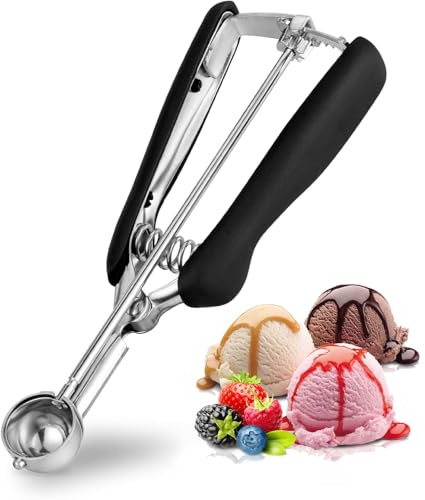 YUNYU Cuillère à crème glacée en acier inoxydable avec déclenchement – Cuillère à glace ergonomique pour desserts, pâtisserie, purée de pommes de terre et sorbet | Passe au lave-vaisselle et design