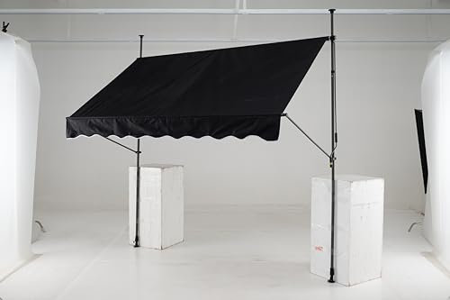 RELAX4LIFE Klemmmarkise, Markise Balkon ohne Bohren, mit Handkurbel, Balkonmarkise UV-beständig, höhenverstellbar, wasserabweisend, Sonnenschutz, für Balkon, Terrasse, Garten (Schwarz,400x180cm)