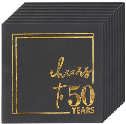 50 Stück Geburtstag Servietten Happy Birthday Servietten, Geburtstagsservietten Schwarz, 3-Lagige mit Premium Holzfaser 12.7x12.7cm/5x5inch Tischdeko für Festdekoration(50 geburtstag)
