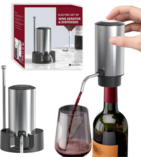 vino&friends VinoAir – Der automatische Premium Dekanter mit Belüftung & Ausgießer Elektrischer Weinbelüfter & Ausgießer, wiederaufladbarer mit einziehbarer Rohrständerbasis