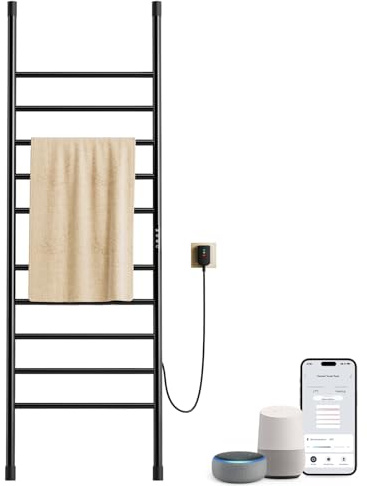 OihPaw Scaldasalviette Elettrico,Nero Termoarredo Elettrico Bagno da Terra Tipo Scala,WiFi Porta Asciugamani Elettrico,1700×550mm scaldasalviette Elettrico Bagno,con Interruttore Touch e Timer