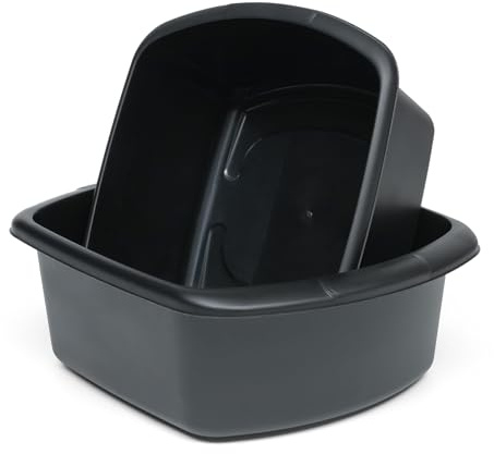 Winsome Set of 2 Washing Up Bowl Large & Small for Sink | Plastic Sink Bowls | Wash Up Basin Bowl for Kitchen Sinks (Black, 7 & 9 Ltr Rectangular)