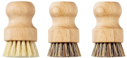 Bamboo Dish Brush Set of 3, 1 Sisal & 2 Coir Natural Bristles Kitchen Brush | Eco Scrub Strong Cleaning Kitchen Brushes for Dishes Cast Iron Pots Pans