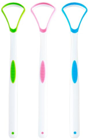 KinetiCore 3 Pack Tongue Scraper Brush Combo, Dual-Action Tongue Cleaners, Food Grade Silicone Oral Care Tool for Fresh Breath & Dental Hygiene