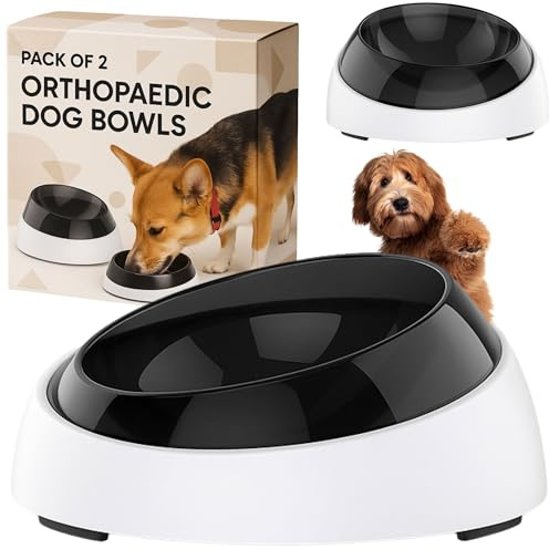 Pack of 2 Dog Bowls Orthopaedic, Anti Slip, Anti Spill, Anti Tipping Design For Senior and Older Dogs