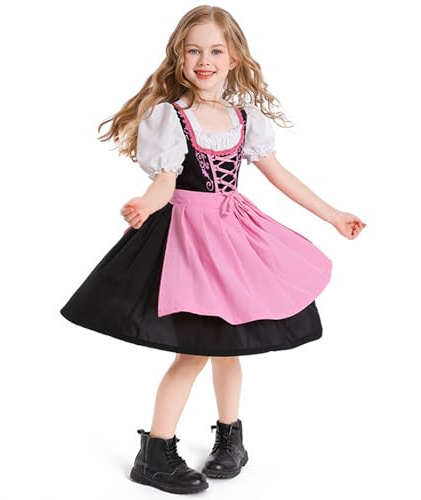 Generico Abito Dirndl Oktoberfest da Ragazze Vestito Tradizionale Dirndl Bambina Tradizionale Tedesco Costume Abiti Birra Bavarniano Vestiti Tirolese Gonna Corta per Oktoberfest Carneval (1-Red, S)