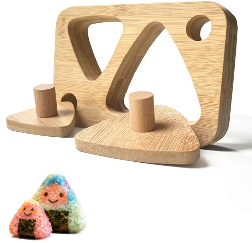 Onigiri Bamboo Rice Ball Mold Set, Come With Press Plate Triangle Sushi Mold for Japanese. Musubi Wooden Classic Maker Kids Lunch Bento Picnic Family Home DIY (Standard Size)