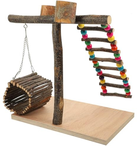 JUMPLAWN Parrot Perch Holzplattform Vogelspielplatz Papageien Sitzstange Dekoration Desktop Training für Kleine Papageien und Wellensittiche