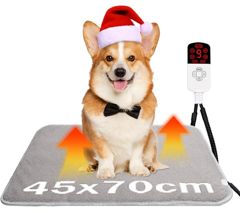 SROCHN Haustier Heizkissen 45 x 70 cm, 4 Timer Einstellbare & 9 Temperaturstufen Einstellbare, Wasserdichtes Heizkissen für Haustiere, Doppelseitige Heizdecke für Katzen Hunde