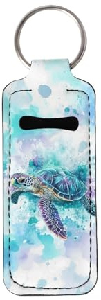 gearider Watercolor Sea Turtle Lipstick Holder Keychain Neoprene Chapstick Pouch Lip Balm Sleeve for Women Girls