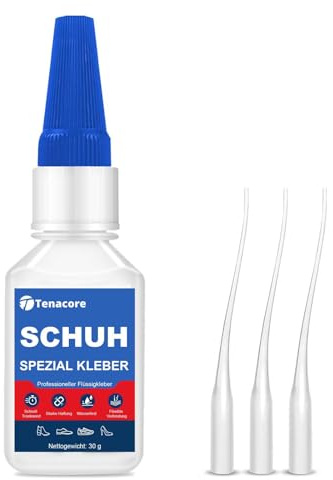 Tenacore Schuhkleber 30 g, transparent, für Schuhsohlen, Leder und Gummi | Mit 3 Pipetten für präzises Auftragen; für Schuhsohlen, Sneaker, Stiefel sowie Reparaturen an Leder, Gummi und Stoff