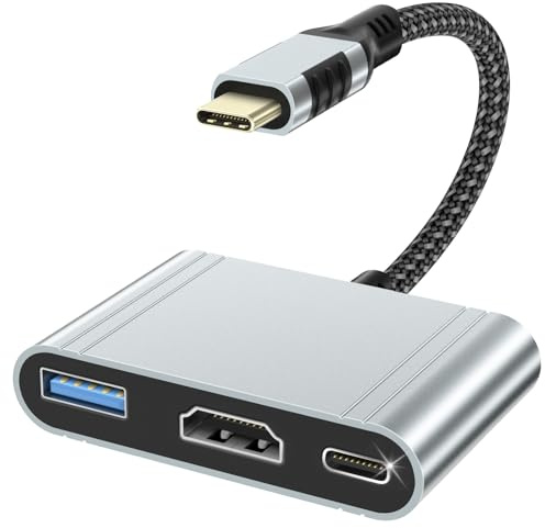 Cuszwee 3 en 1 Adaptador HDMI USB C, Adaptador Multipuerto Tipo C Hub, con 4K HDMI, USB 3.0 y PD Carga Rápida Compatible con MacBook Pro/Air, iPad Pro/Air, Samsung, Surface, iPhone 17/16/15, HP