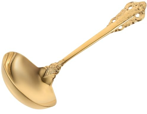 Hoement Cucharón Grande de Sopa de Acero Inoxidable Dorado, Utensilio de Cocina Resistente Corrosión, Cuchara Sopera Doméstica para Servir en Hogar y Restaurante