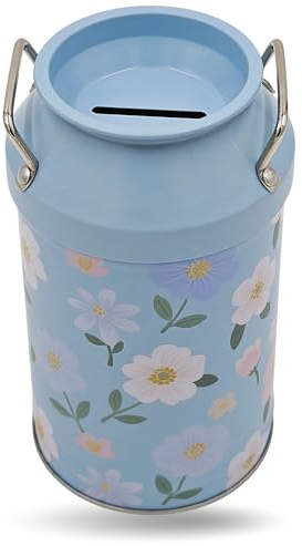 Salvadanaio – Caraffa per latte Flowers – scatola rotonda Plug-Lid con fessura in lamiera stagnata elettrolitica – Ø 8,6 x 14,0 cm