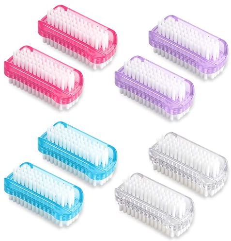 8Pcs Double Sided Nail Brush Set, Sturdy Plastic Handle Cleaning Brush | Colorful Portable Fingernail Scrubbing Brush for Hands, Feet, Garden, Salon, Travel Daily, Soft Bristles, Comfortable Grip