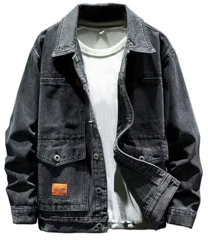 Chaqueta vaquera elástica para hombre, chaqueta vaquera, chaqueta vaquera, chaqueta de entretiempo con cuello sobre, bolsillo en el pecho, chaqueta para el tiempo libre, sin capucha, abrigo vaquero